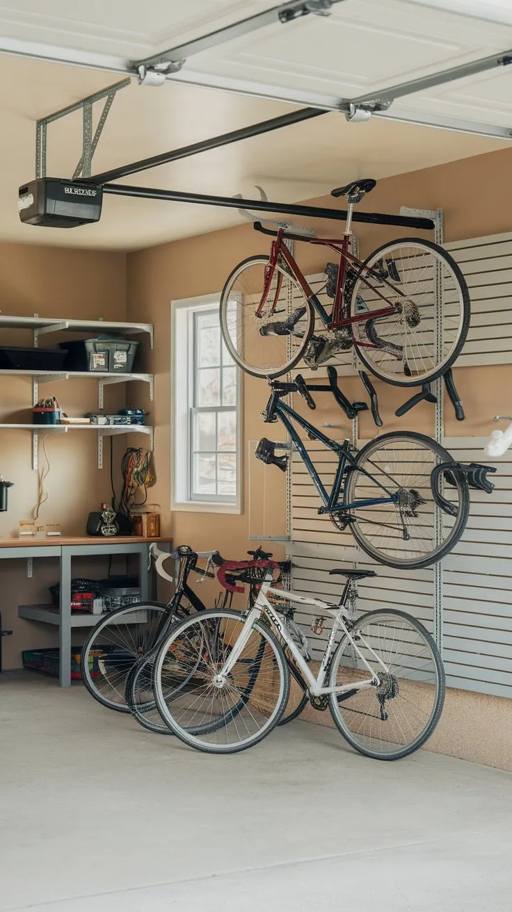 Maximize your garage space and keep your bikes organized with a wall-mounted rack and efficient storage solutions