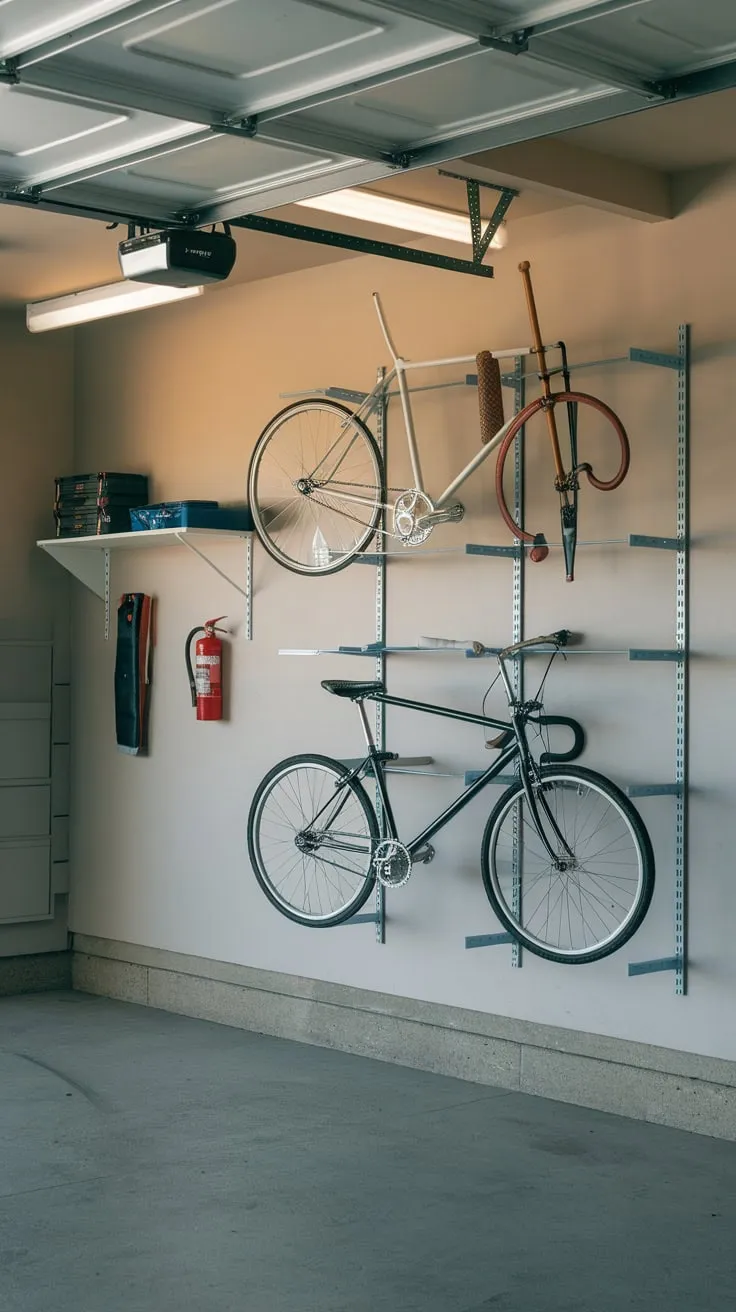 Maximize your garage space and keep your bike organized with a wall-mounted storage system, leaving room for tools and essentials.