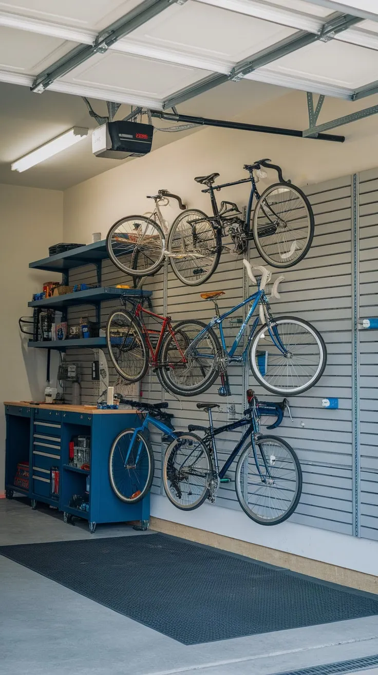 Maximize your garage space and keep your bikes organized with a bright, efficient wall storage system.