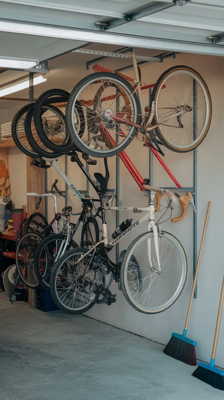 Maximize your garage space and showcase your bike collection with vertical wall storage.