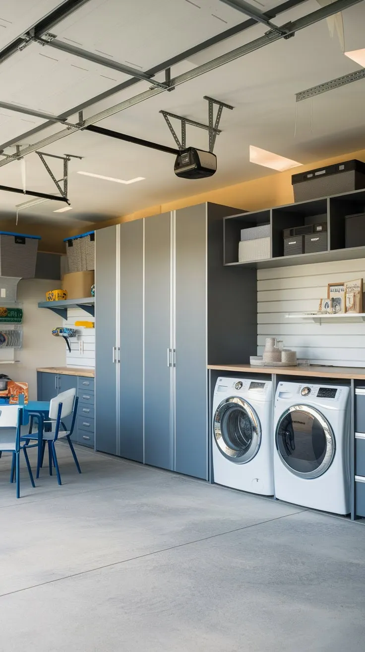 Maximize your garage space with closed storage cabinets, overhead racks, and a dedicated workspace, transforming it into a functional and organized haven.
