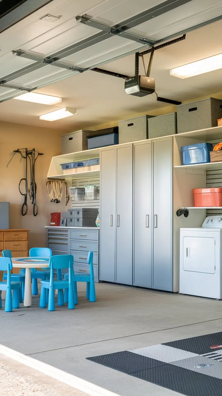 Transform your garage into a highly organized space with custom cabinets, ample storage, and even a dedicated laundry area.