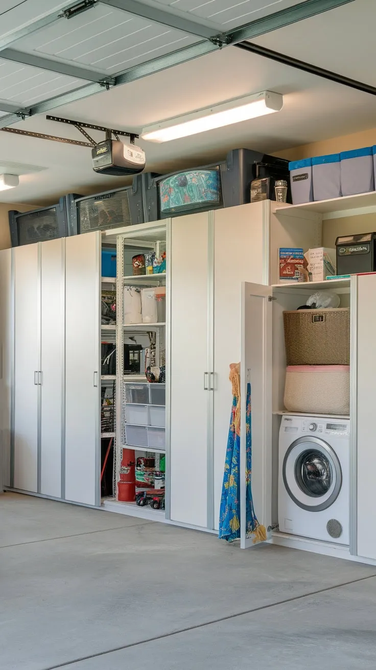 Transform your cluttered garage into an organized haven using custom cabinets, ample storage, and a functional playroom.