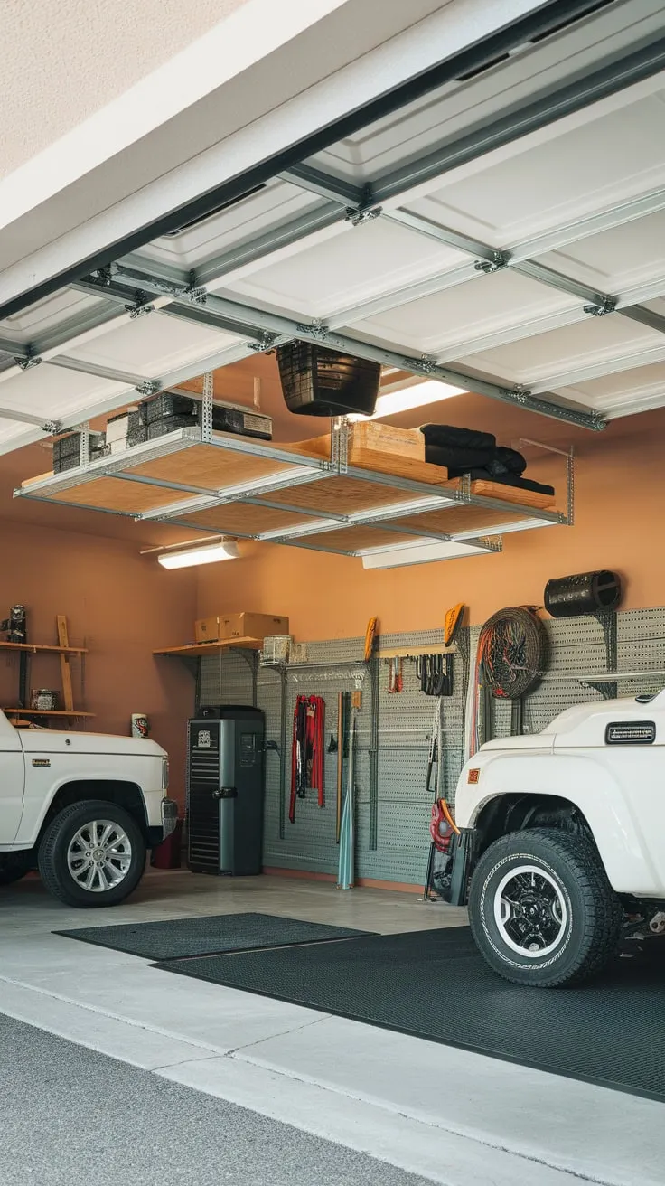 Reclaim your garage space with a retractable ceiling storage system maximizing overhead storage while keeping vehicles and tools readily accessible