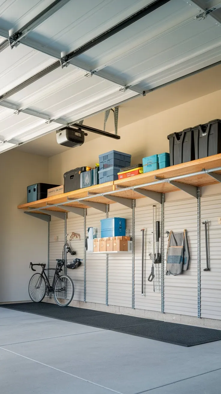 Maximize your garage space with a retractable ceiling system storing tools, boxes, and even a bike, keeping your floor clear.