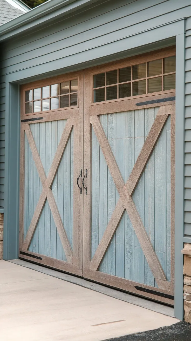 Renovated timber garage doors bring a charming, rustic aesthetic to any home's curb appeal.
