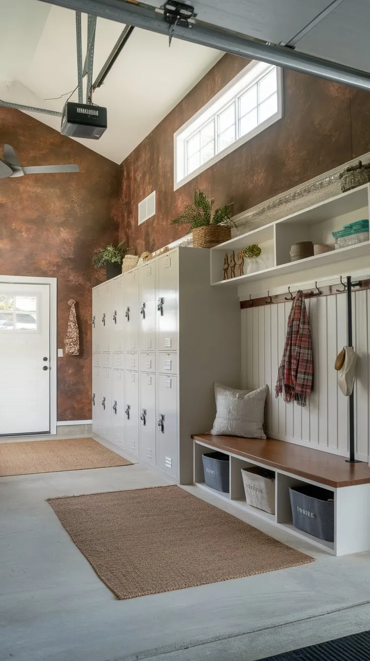 Transform your garage into a stylish and functional drop zone with built-in lockers, ample storage, and a welcoming atmosphere