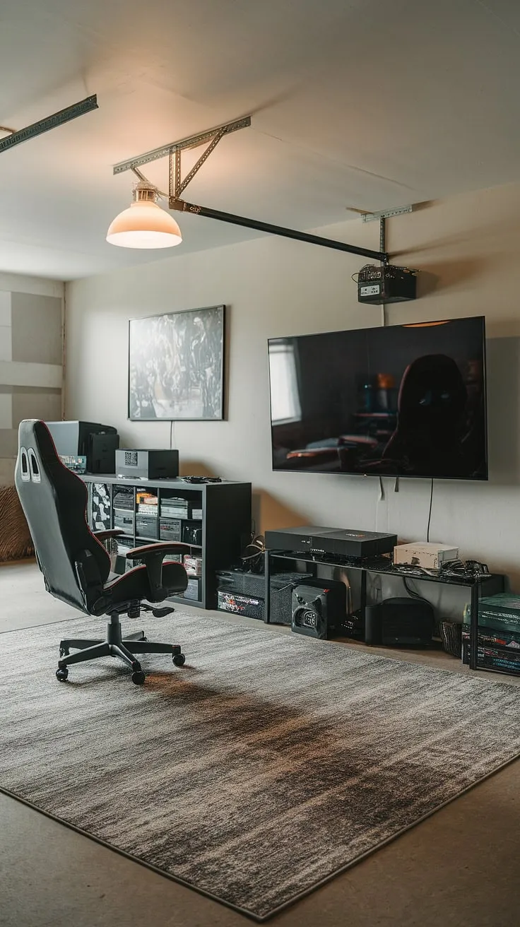 Transform your garage into the ultimate gaming sanctuary. This garage man cave ideas showcase a perfect blend of comfort and cutting-edge gaming tech, proving that garage game room design can be both stylish and functional.