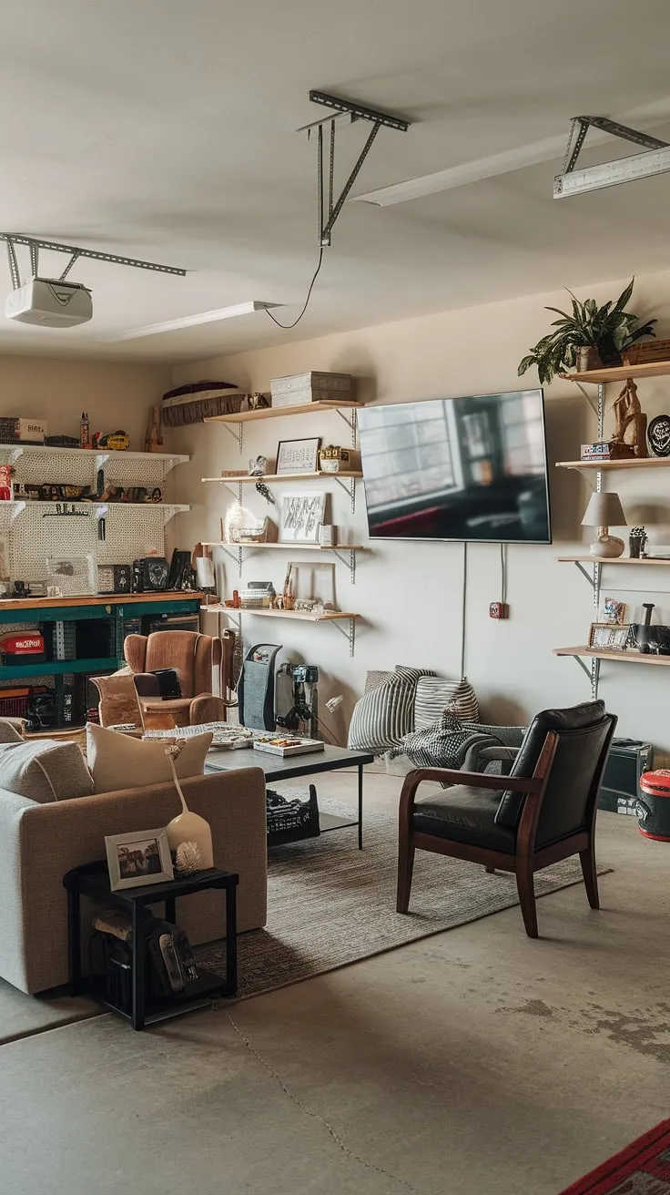 Transforming a garage into a haven? This garage conversion games room is a masterclass in garage design, offering inspiring mancave in garage and hobby room ideas. The blend of comfortable furniture, a dedicated gaming area, and a well-organized workbench makes it the perfect space for both relaxation and pursuing hobbies. From the cool man cave ideas to the practical gaming garage ideas, this space is a testament to creative garage man cave ideas. The result? A stunning garage game room that's both functional and stylish.