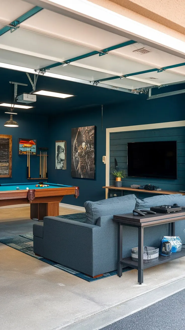 Transform your garage into a spectacular gaming haven! This garage game room is a prime example of garage man cave ideas, boasting a stylish design and ample space for both gaming and relaxation. The combination of a pool table and a dedicated gaming setup makes it a versatile space, perfect for showcasing your hobby room ideas. Consider this a masterclass in garage design and a source of inspiration for your own cool man cave ideas and gaming garage ideas.