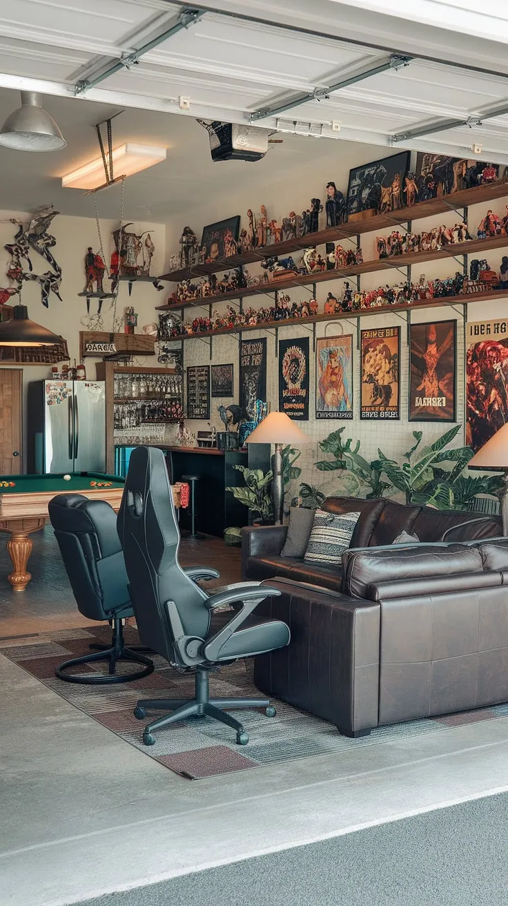 This garage man cave ideas masterpiece transforms a simple garage into the ultimate gaming garage. Explore the possibilities of garage game room design with this inspiring mancave in garage setup.