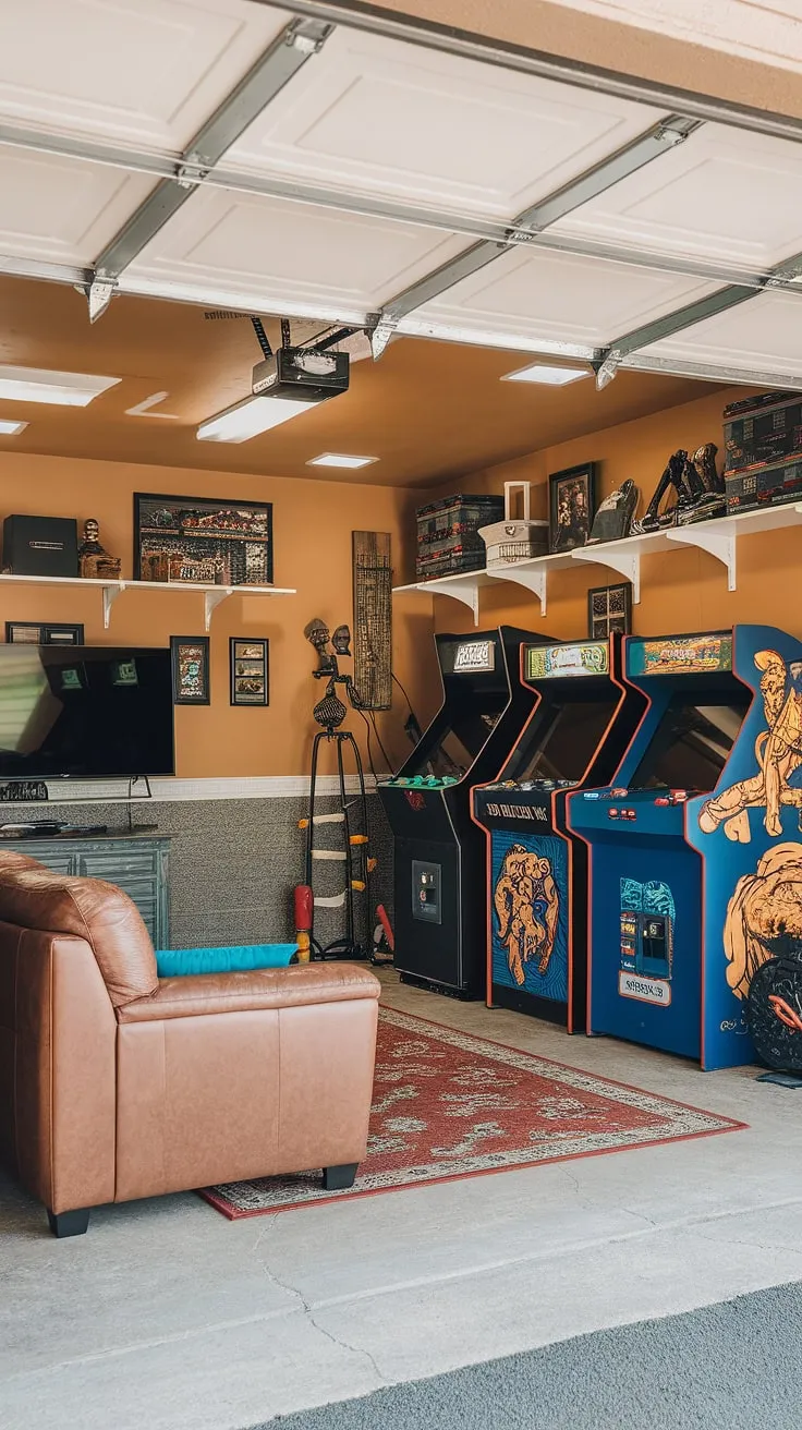 Level up your leisure time! This garage conversion games room boasts amazing garage game room ideas, transforming a simple garage into a spectacular man cave in garage. Explore these gaming garage ideas for your own ultimate hobby room.