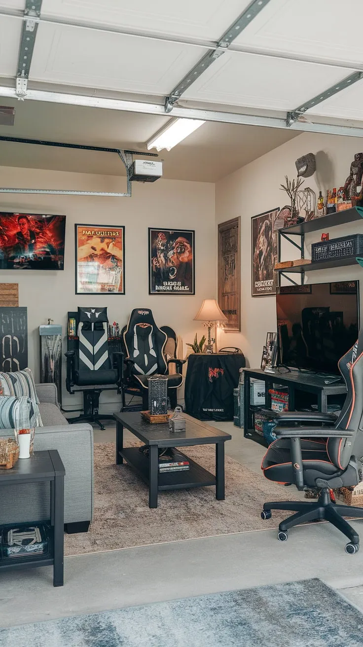 Escape the everyday in this incredible garage man cave.  This garage conversion games room is a masterclass in garage design, offering the perfect blend of comfort and gaming excitement.  Packed with cool man cave ideas and showcasing clever hobby room ideas, this gaming garage is a true testament to the possibilities of transforming a garage into a personalized haven.  The ultimate mancave in garage, filled with inspiration for your own gaming garage ideas.