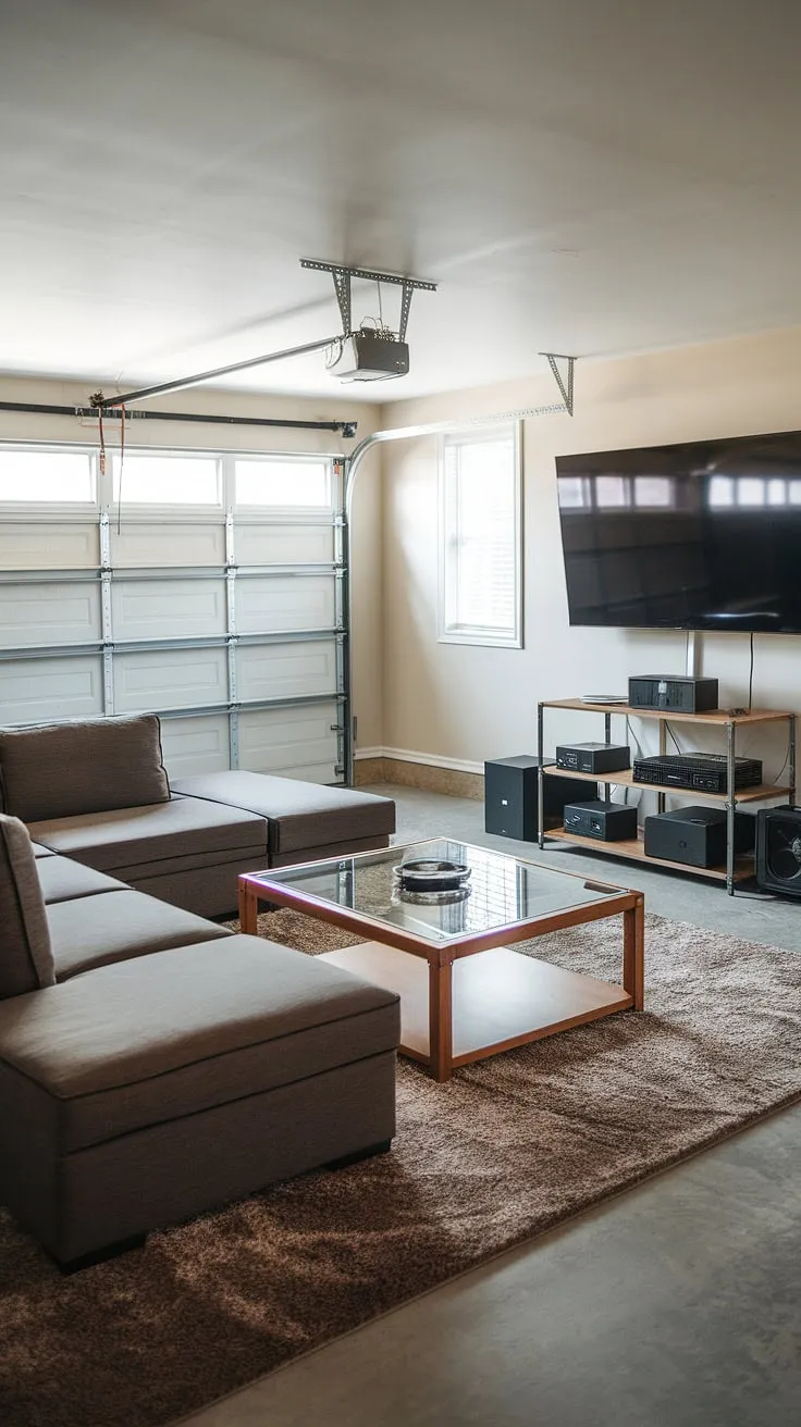 From drab garage to fab gaming garage! This mancave in garage boasts a plush rug, comfortable seating, and a wall-mounted TV, making it the perfect gaming sanctuary. This garage game room is a testament to creative garage design, offering ample space for gaming consoles and accessories. This cool man cave ideas project demonstrates how a little imagination can transform a garage into a dedicated hobby room. The natural light adds a unique touch to this garage conversion games room. Get inspired by these garage man cave ideas and gaming garage ideas for your own space.
