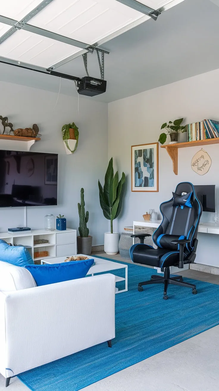 Escape the ordinary with this incredible garage conversion games room.  This mancave in garage boasts a sleek design, incorporating smart garage design elements and plenty of space for gaming and relaxation.  The result?  A stunning hobby room ideas showcase that's brimming with cool man cave ideas and practical gaming garage ideas.  Transform your garage into the ultimate gaming sanctuary with this inspiring garage man cave ideas project.
