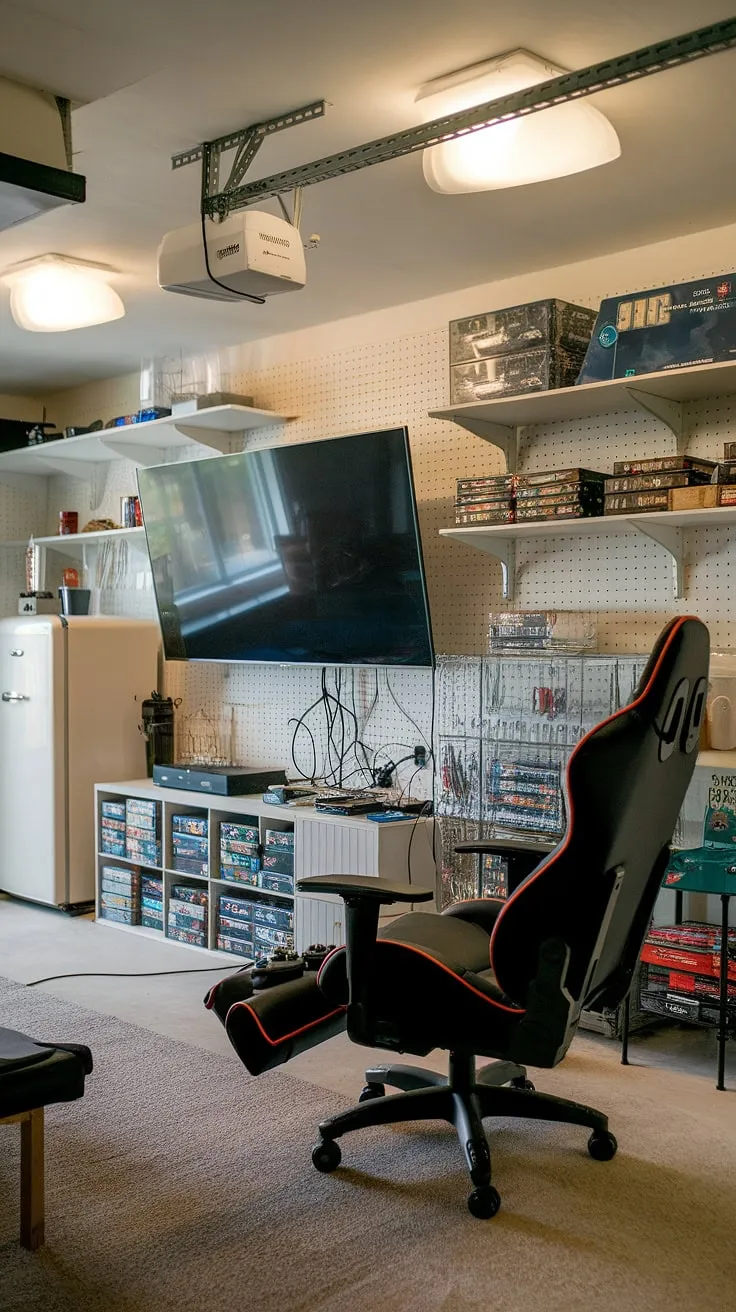 Transform your garage into the ultimate man cave! This garage man cave ideas showcase proves that a little imagination and smart garage design can create an incredible gaming garage.  The result? A dedicated hobby room brimming with cool man cave ideas, complete with a large screen, comfy chair, and all the games you could ever want.  Perfect gaming garage ideas for any gamer.