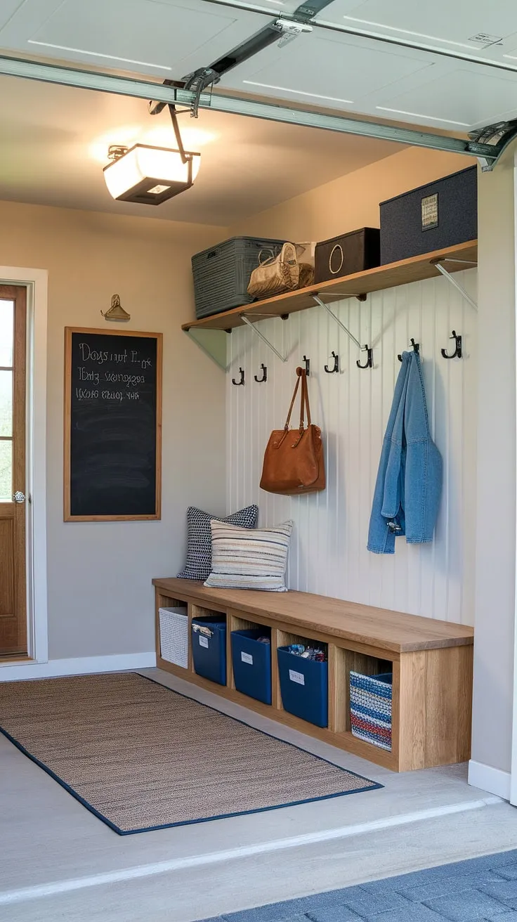 Transform your garage entryway into a stylish and efficient mudroom garage. This garage organizing solution features a dedicated drop zone, ample storage, and a welcoming atmosphere.