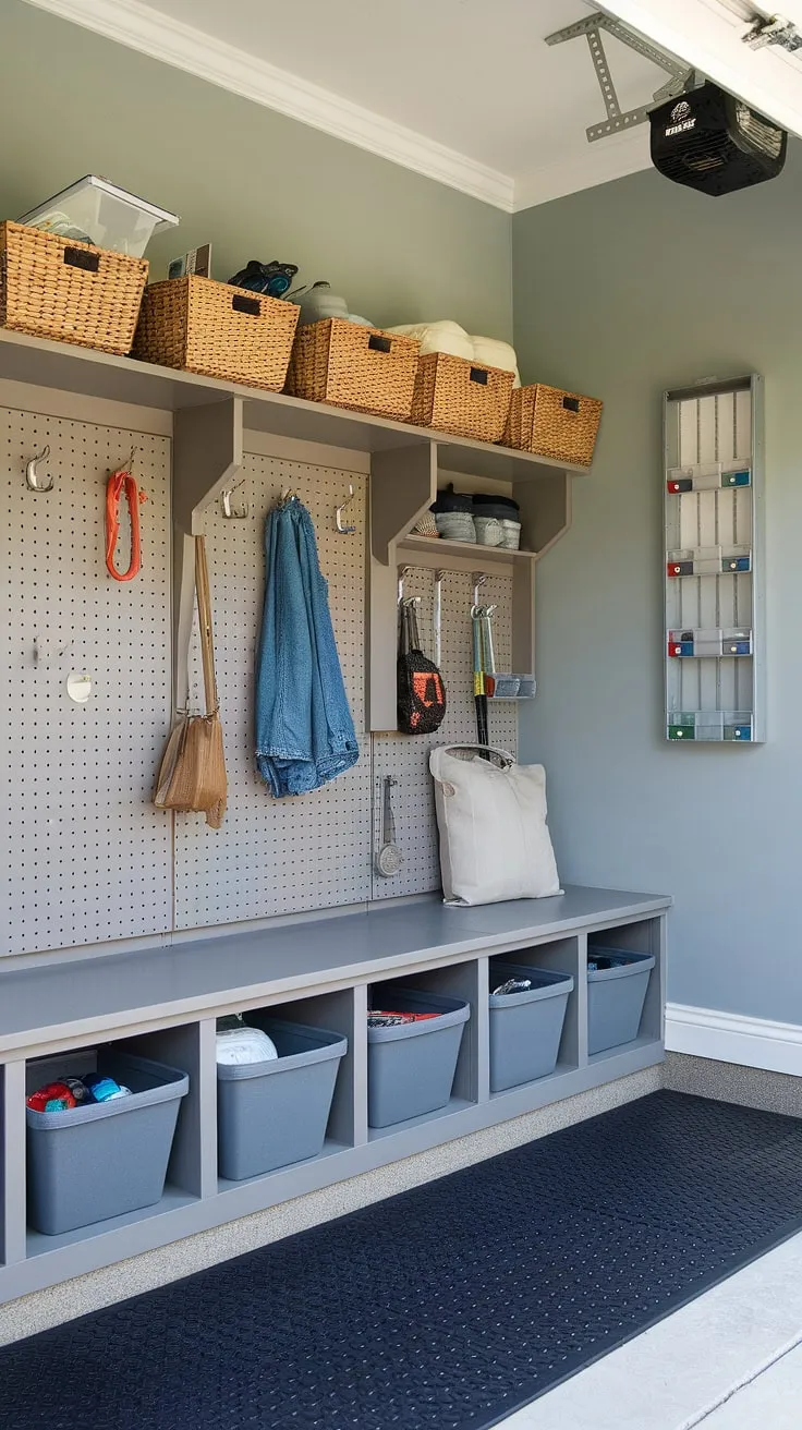 Transform your garage entryway into a functional and stylish garage mudroom. This garage drop zone boasts clever storage solutions, proving that garage organizing doesn't have to be a chore.