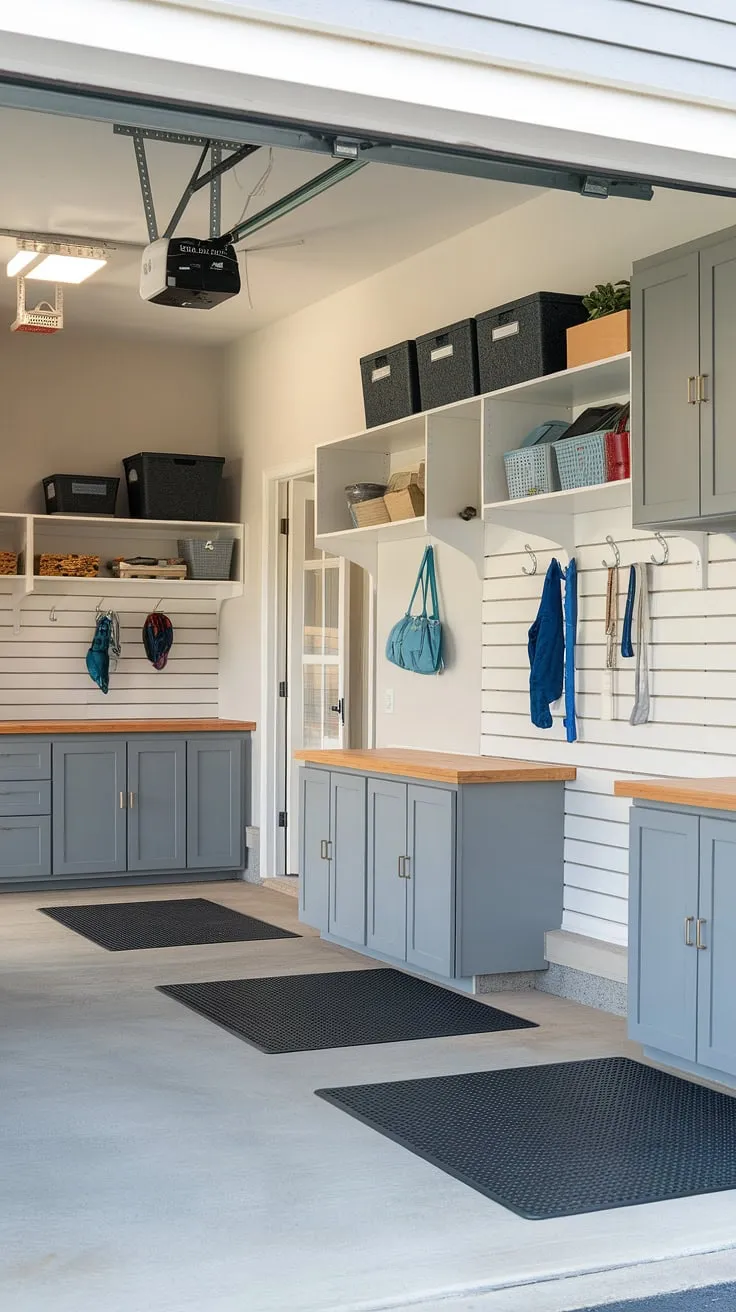 Step inside this organized haven: a mudroom garage entryway designed for effortless flow.  The garage drop zone, complete with smart storage solutions, keeps everything in its place, offering serious garage storage inspiration and making garage organizing a breeze.