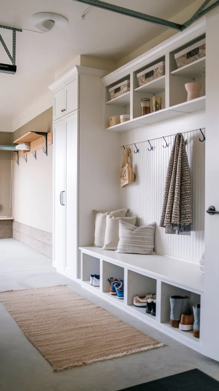 Transform your garage into an organized haven with a new mudroom featuring built-in storage and a welcoming design.