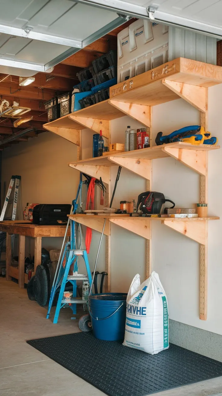 Rough-sawn cedar shelves transform your basement or garage, providing practical storage for everything from tools to a pressure washer.