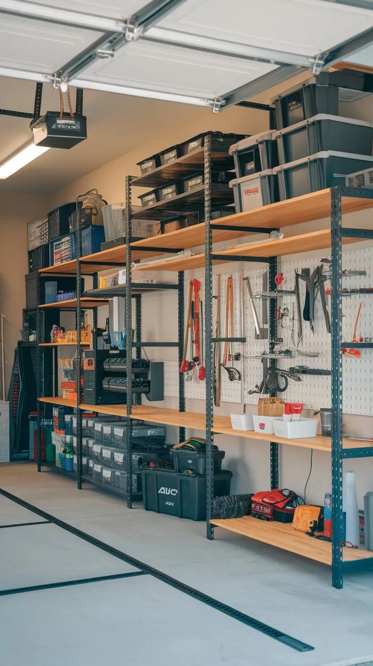 Transform your cluttered garage into an efficient workshop with a custom-built storage system featuring diverse materials and a planned layout.