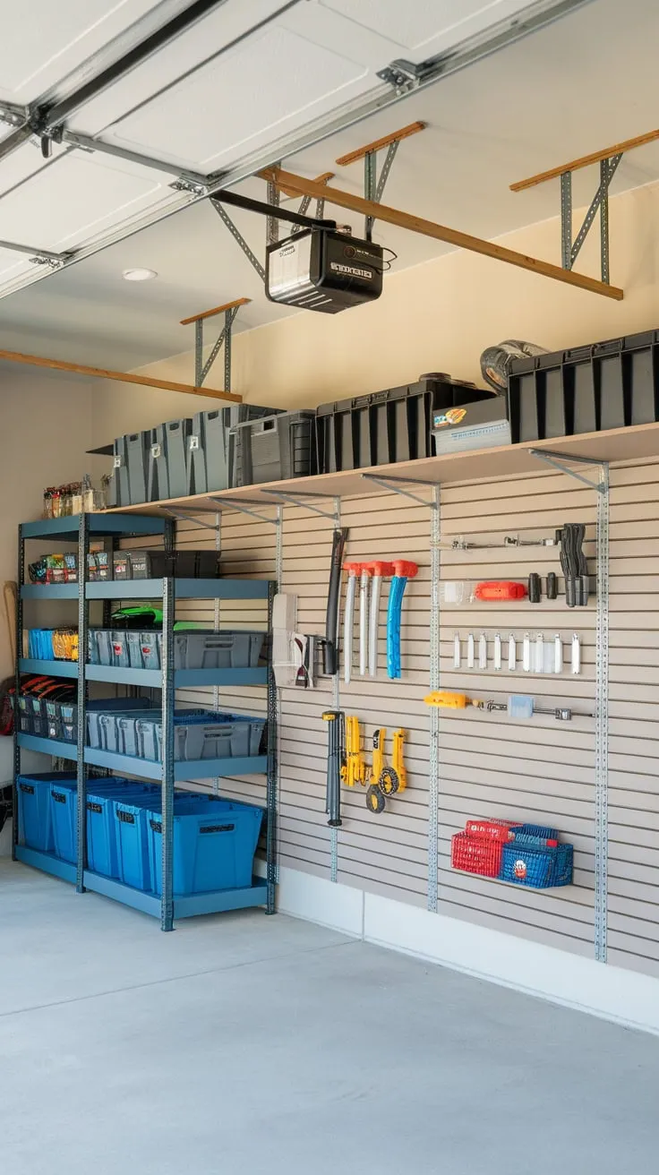 Transform your cluttered garage into a highly efficient workshop with custom-built shelving and container systems for optimal tool storage.