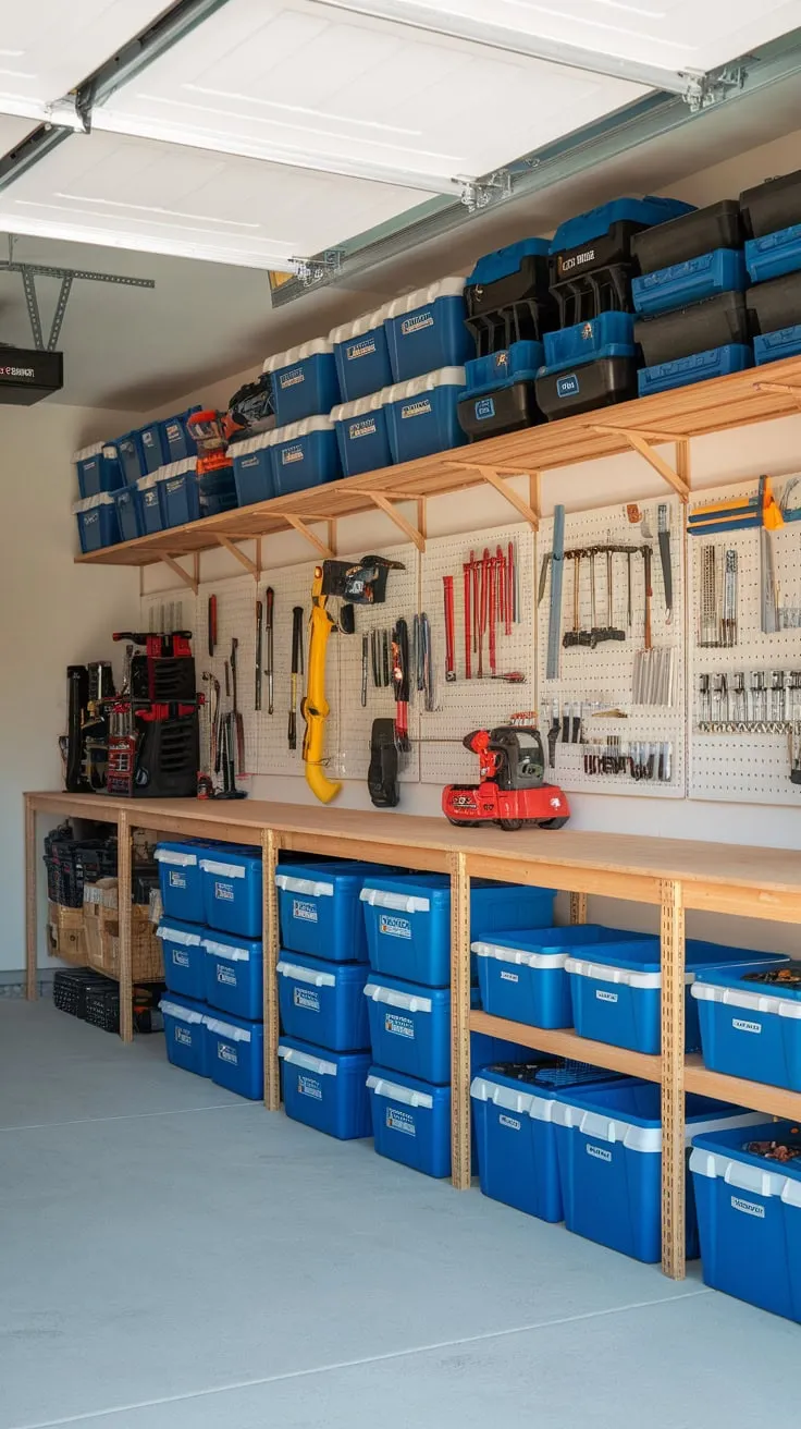 A well-organized garage boasts custom racks and shelves ensuring every tool has its place for easy access and maximum efficiency.