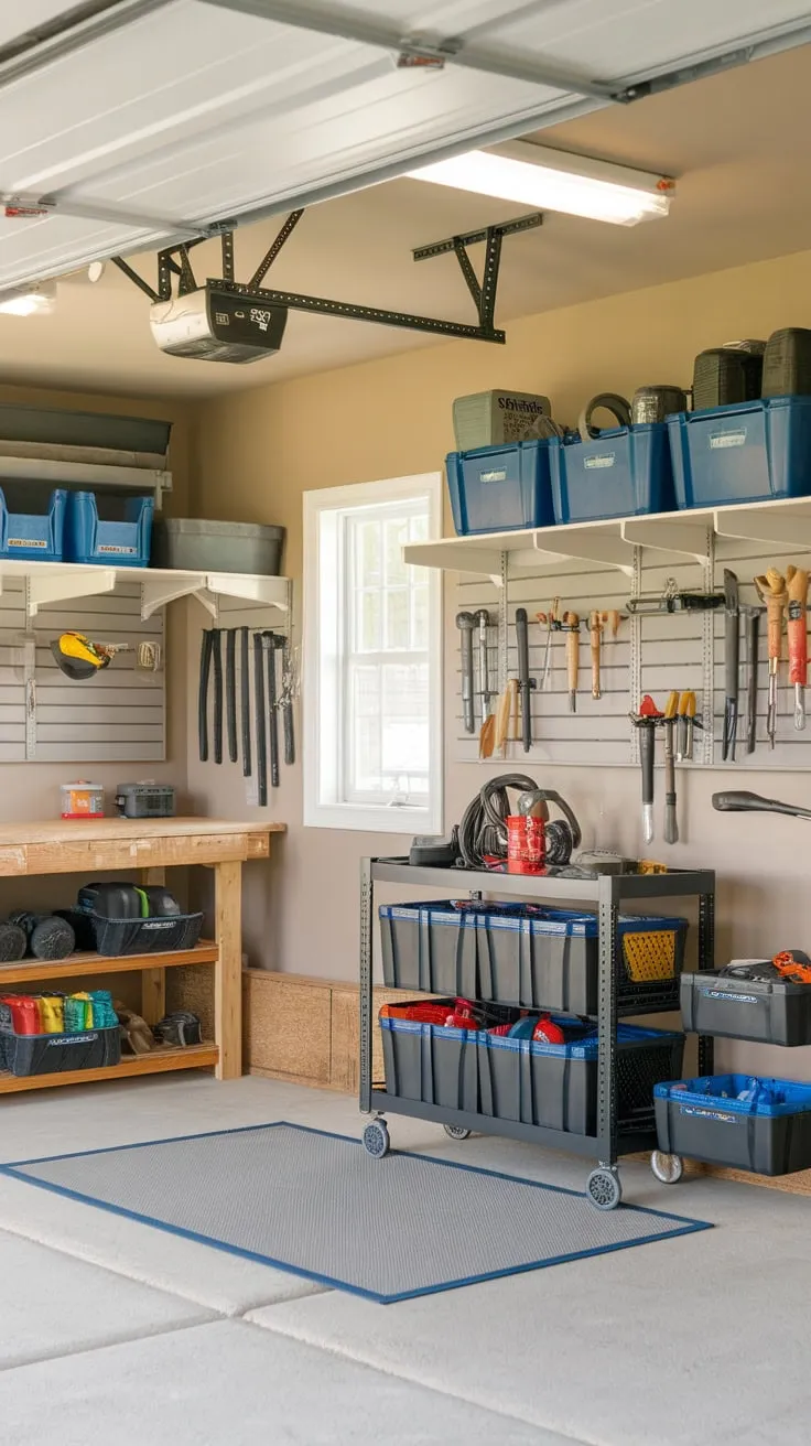 Transform your garage into an organized workshop with DIY racks, rolling carts, and strategic storage solutions for all your tools.