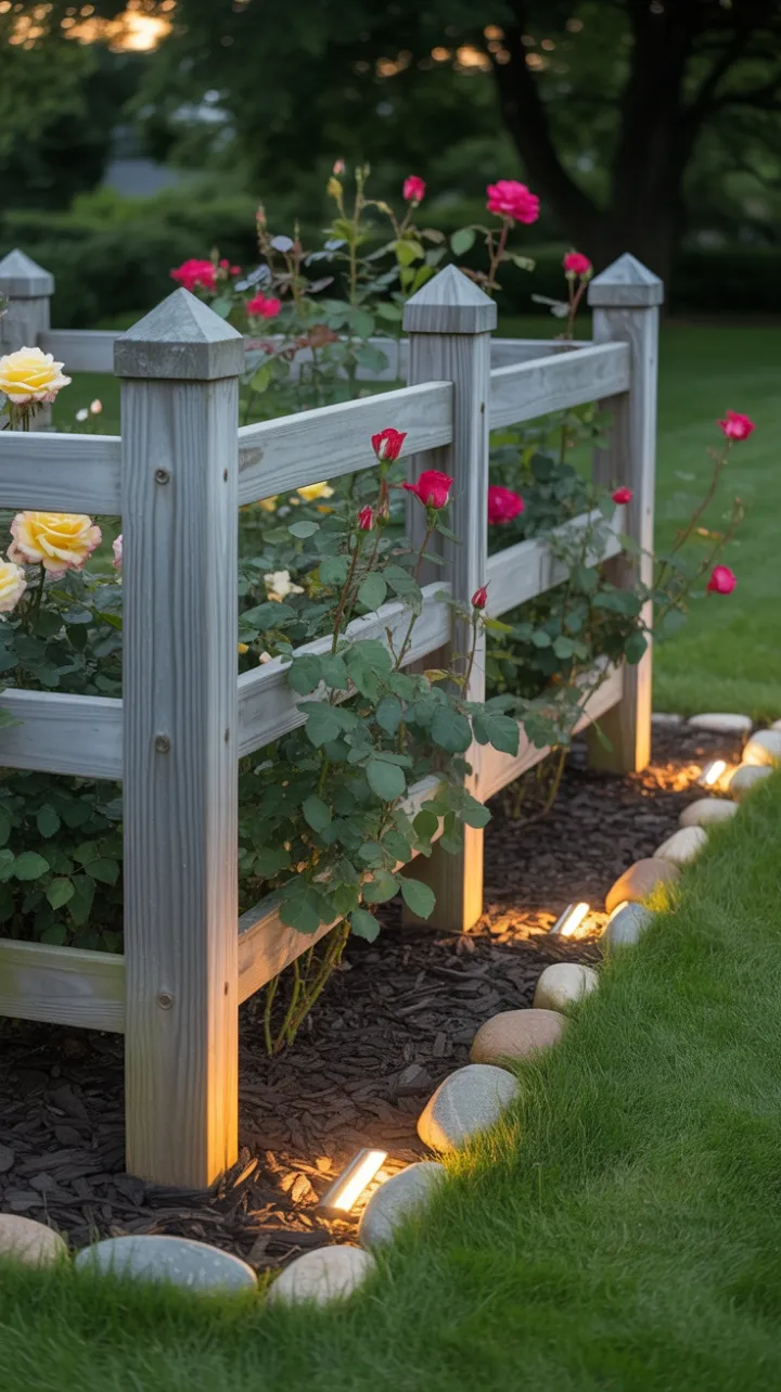 Sunlit Roses Along a Weathered Cedar Fence