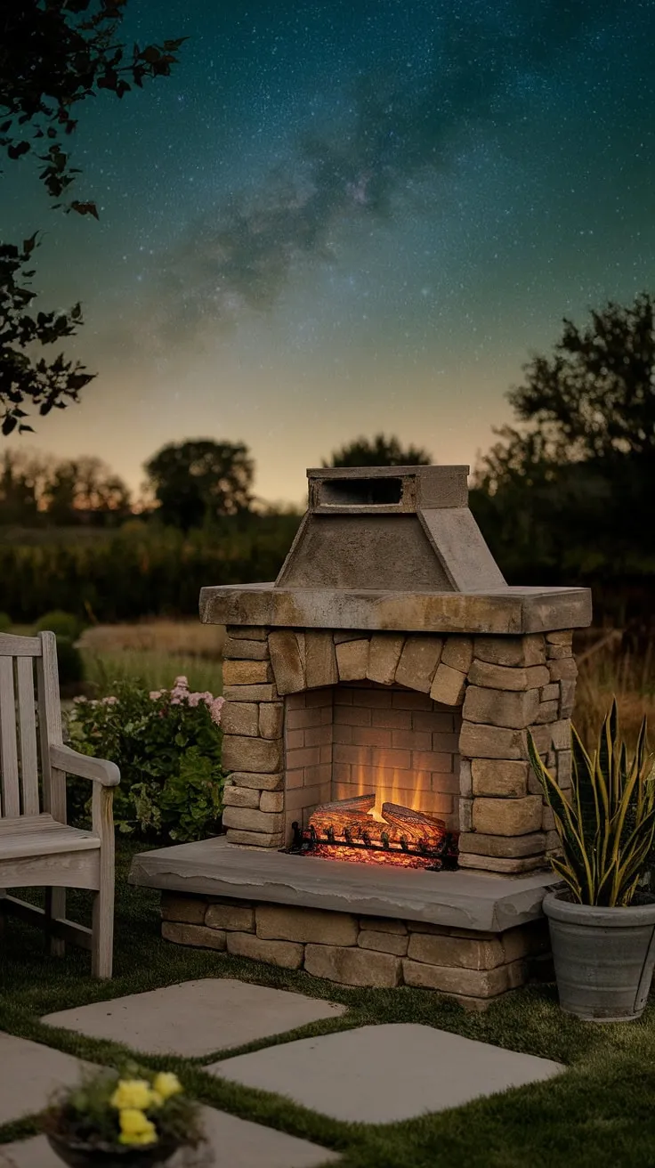 Imagine cozy nights under a starlit sky, warmed by the gentle glow of your own electric outdoor fireplace. This small space fireplace, perfect for a small backyard fireplace or patio fireplace, transforms your outdoor living space into a magical retreat.  The rustic stone design complements any garden fireplace setting, and its convenient electric function makes it the ideal outdoor fire pit or outdoor chimenea for effortless ambiance.