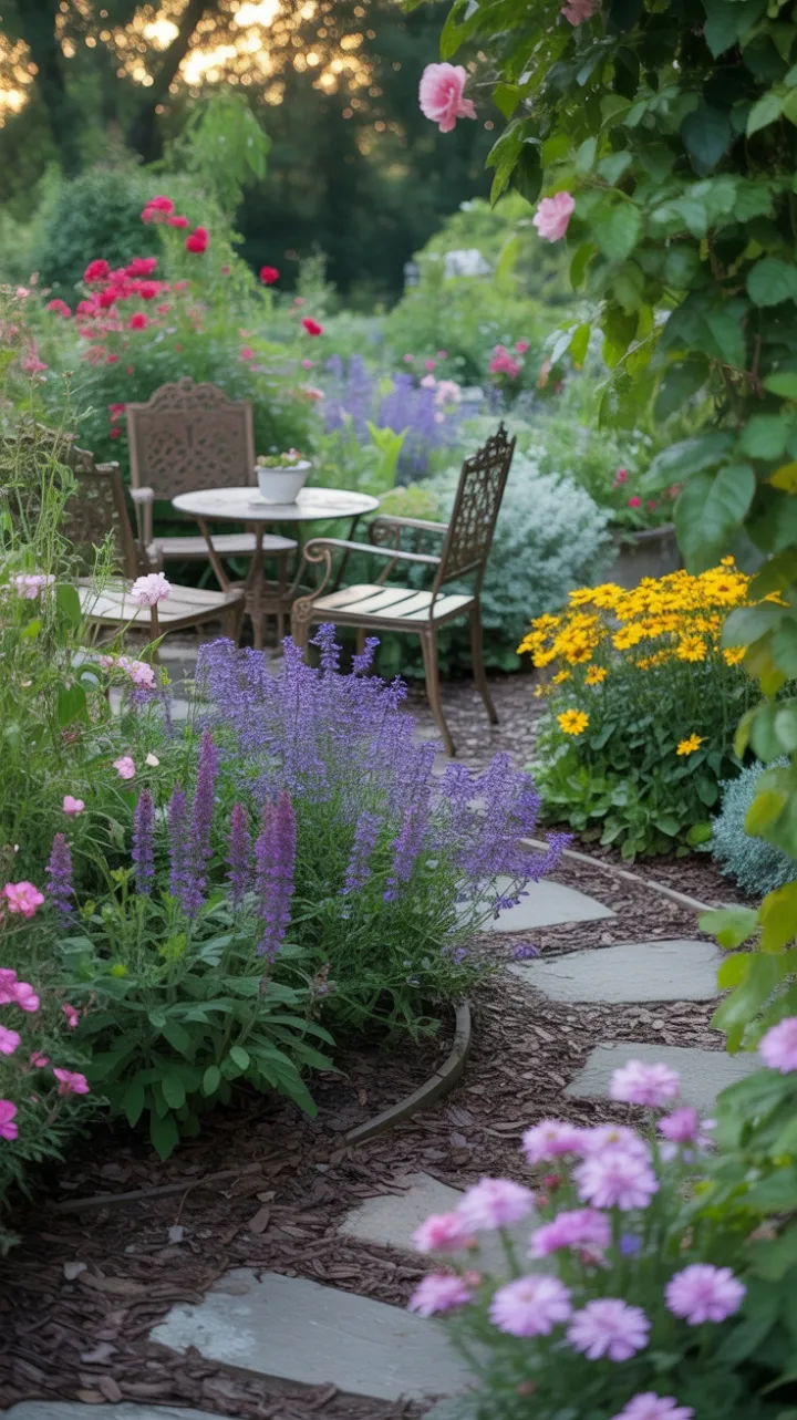 Winding Path to a Sunlit Cottage Garden Retreat