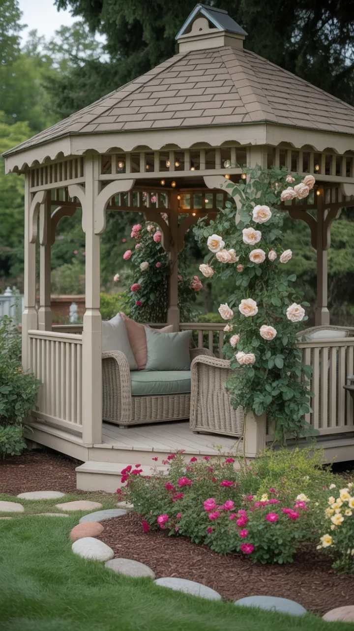 Twilight in the Rose-Kissed Victorian Gazebo