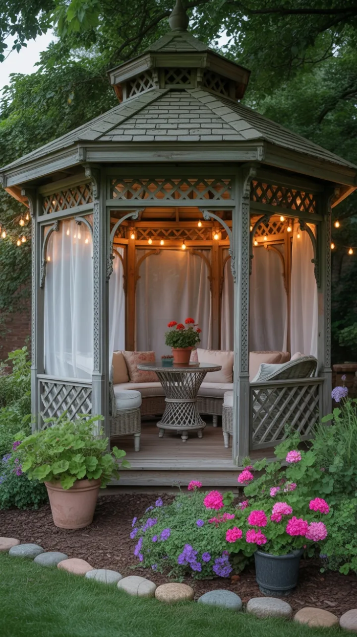Victorian Garden Retreat Wrapped in Blooms and Warm Light