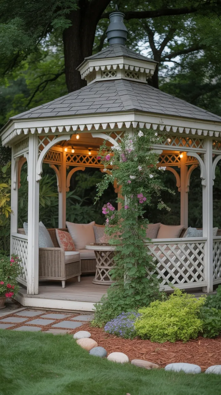 Victorian Garden Gazebo Retreat Wrapped in Twinkling Light