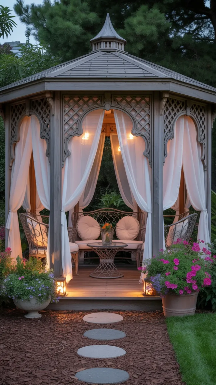 Enchanted Garden Gazebo Bathed in Lantern Glow