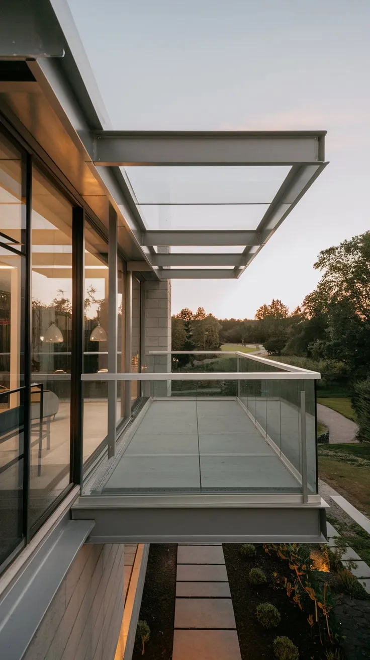 Step into a modern sanctuary where sleek lines and soft lighting frame breathtaking views from your glass Juliet balcony