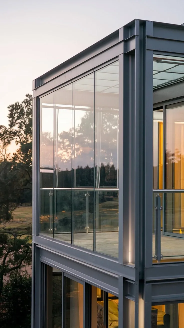 Step into a modern sanctuary where sleek metal and glass meet breathtaking views from your high-level Juliet balcony