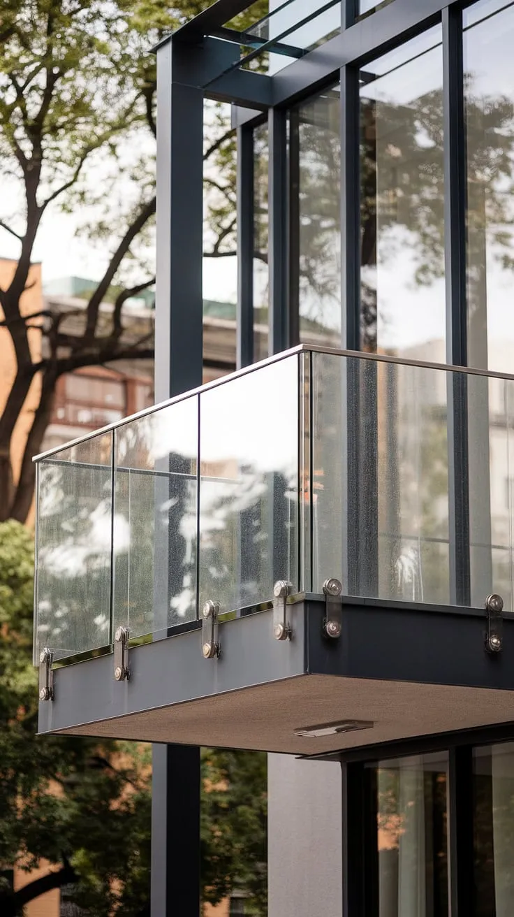 Soaring above the cityscape, this contemporary Juliet balcony design showcases the elegance of a glass balcony.  The minimalist glass railing and balcony glass panels create a seamless transition between indoor and outdoor spaces, offering breathtaking views while maximizing natural light. This modern Juliet balcony, with its innovative glass balustrade and glass safety railing, exemplifies the best in glass balcony systems and provides inspiration for your own Juliet balcony ideas.  The glass terrace railing ensures both safety and style.