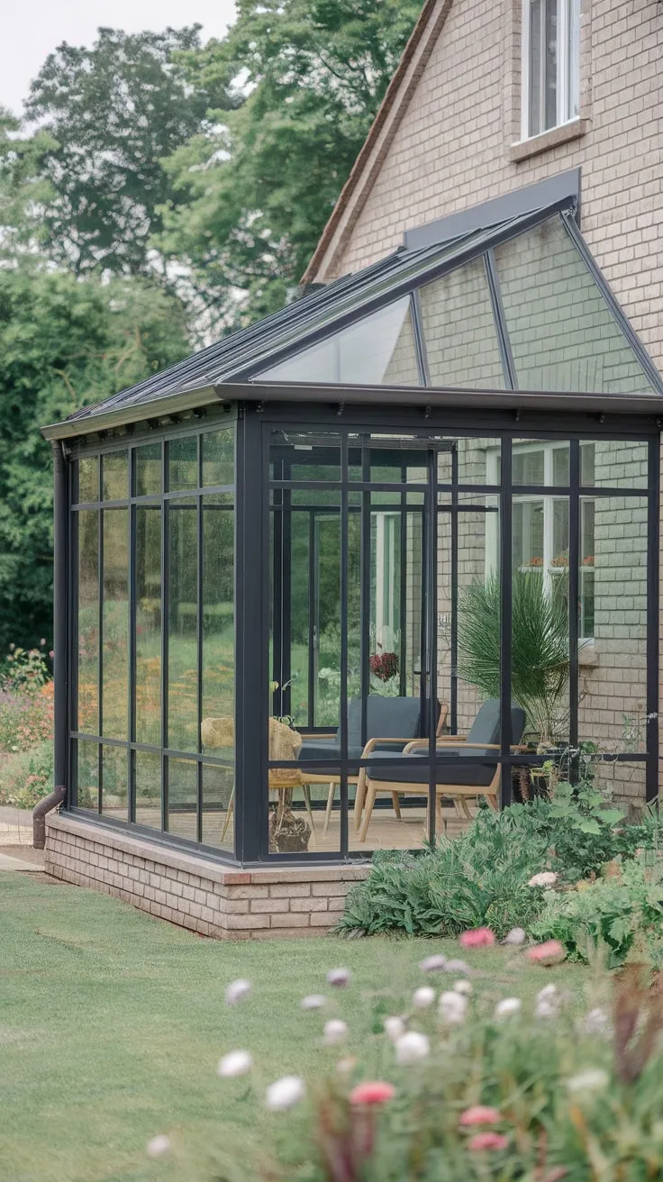 Elegant Glass Room with a View of Nature