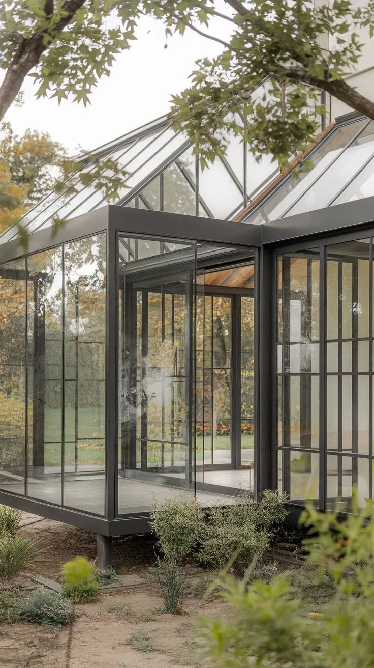 Modern Glass Porch Oasis with Garden Views