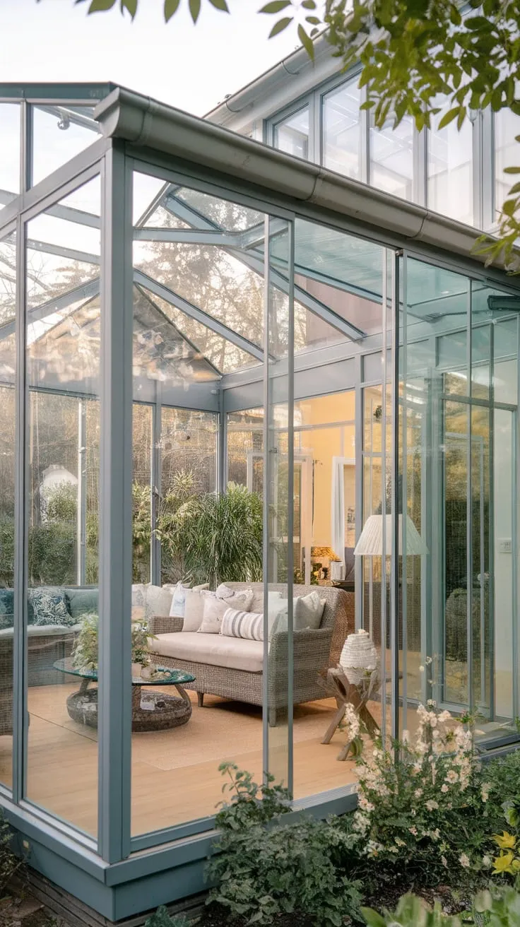 Bright Garden Room with Glass Walls and Roof