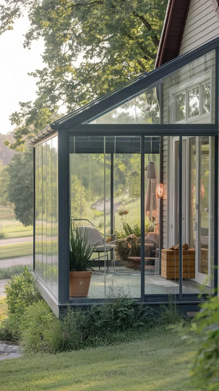 Serene Glass-Enclosed Retreat Surrounded by Nature