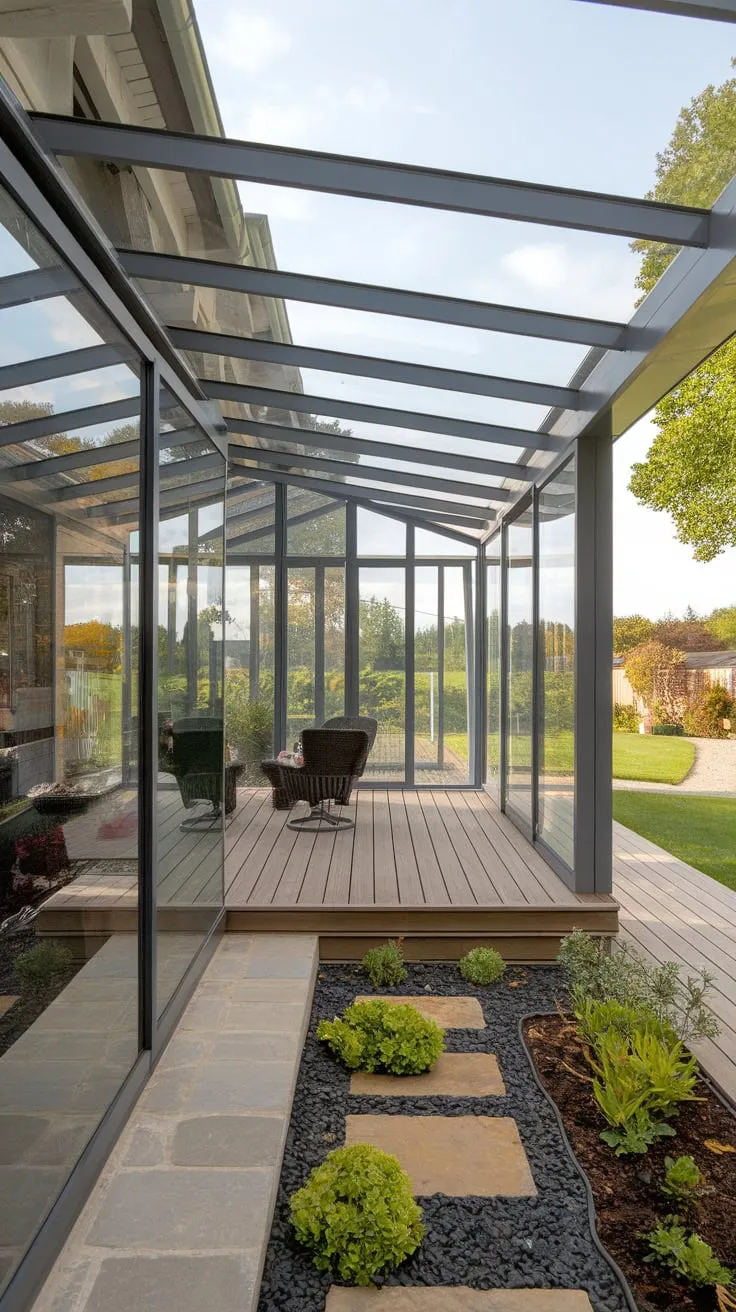 Elegant Glass Porch and Roof Extension Surrounded by Nature