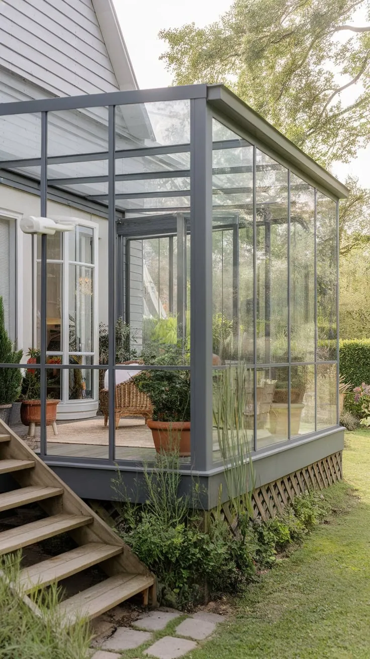Elegant Glass-Enclosed Retreat with Garden Views
