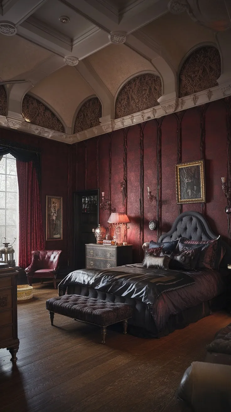 Lost in the crimson embrace of a Victorian dream, where shadows dance and secrets whisper. The air hangs heavy with the scent of aged wood and forgotten stories, a sanctuary of quiet contemplation. A haven built for solitude, a refuge from the clamor of the world.
