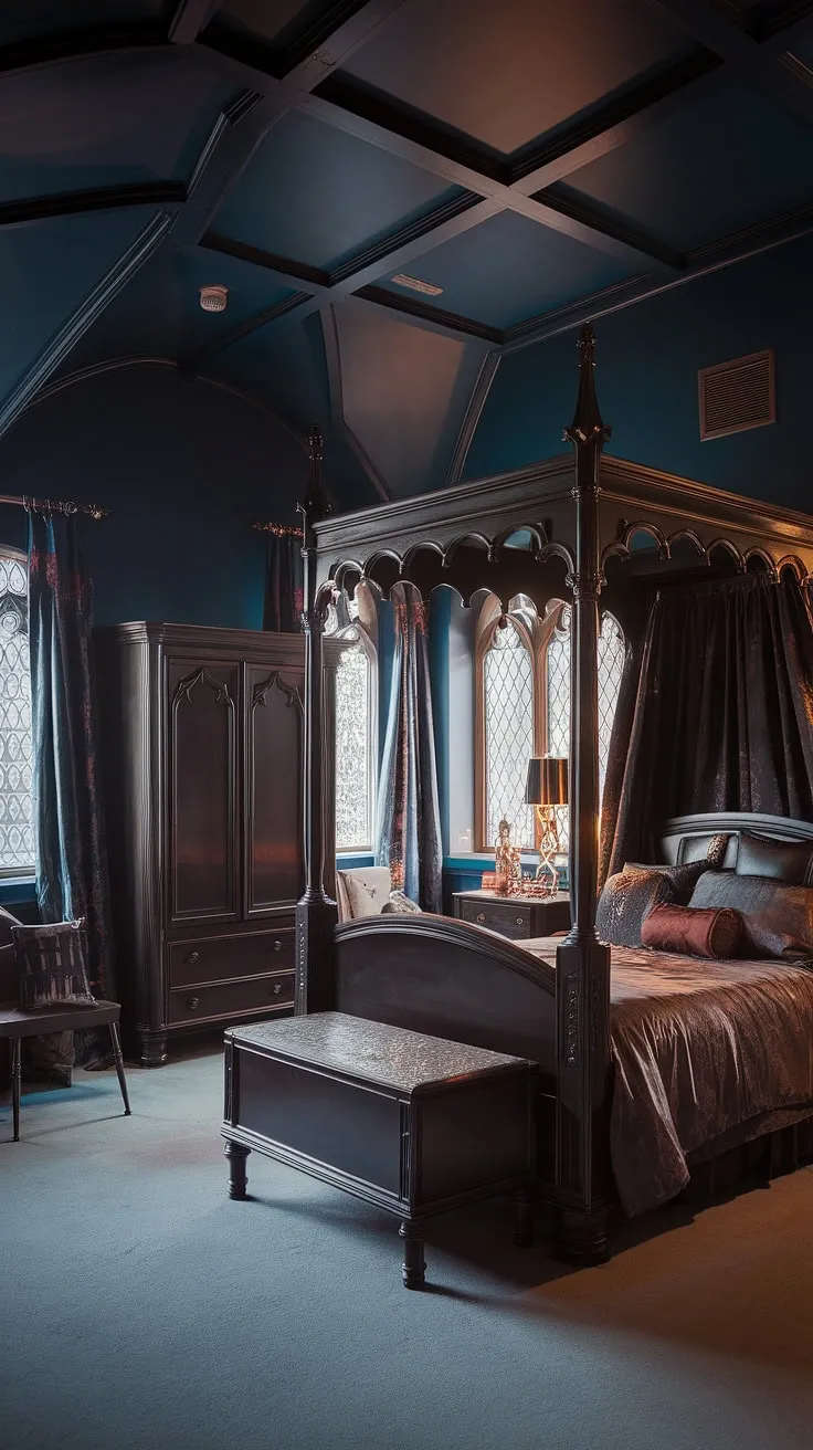 In this sanctuary of gothic romance, rich textures and deep hues create an atmosphere of captivating mystery. A haven of shadows and secrets, where time seems to stand still.