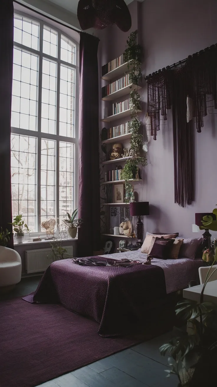 Embrace the enchanting darkness of this gothic boho bedroom, a maximalist whisigoth haven where moody cottage core charm meets a dark boho aesthetic.  This alternative bedroom aesthetic, a dark witch aesthetic bedroom reimagined, offers moody rooms inspiration for those seeking a unique and captivating space.