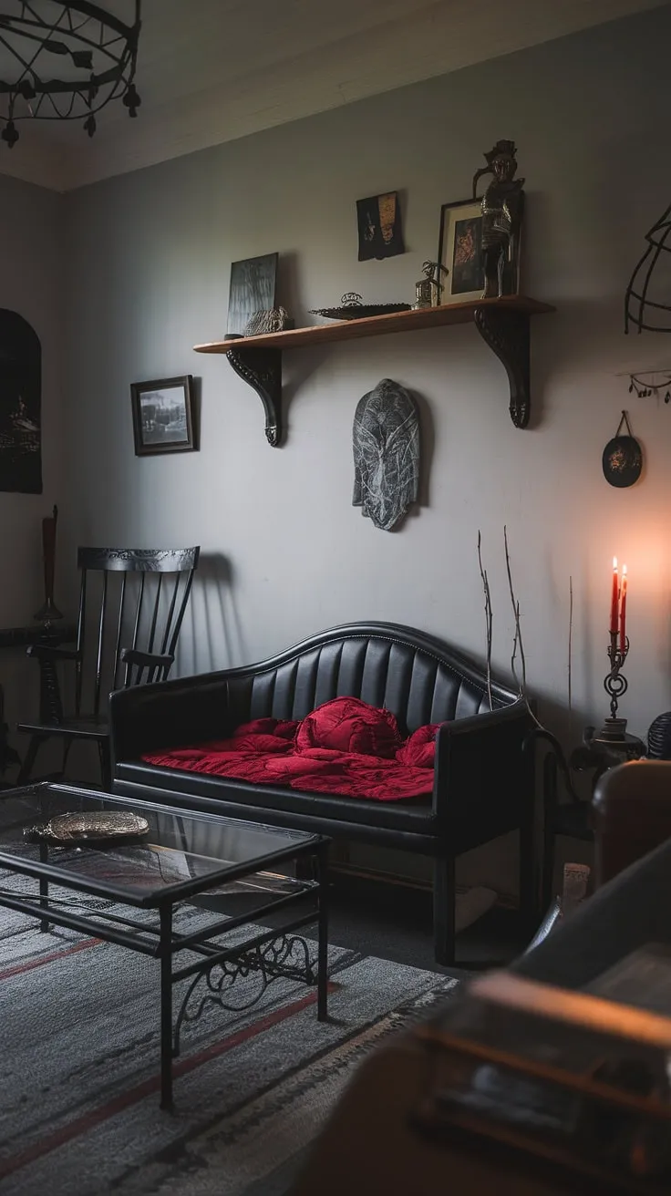 This gothic haven, bathed in the soft glow of candlelight, invites you to unwind amidst the rich textures and mysterious allure of its décor. A place of quiet contemplation, where the past and present intertwine in a captivating dance of shadows and light. A true reflection of a soul steeped in mystique.