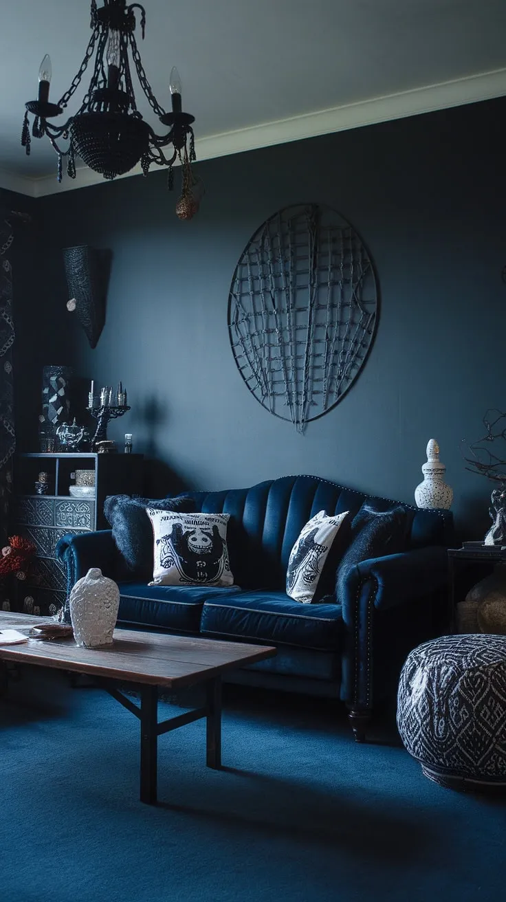 This isn't just a living room; it's a portal to another realm. Dark, dramatic, and undeniably enchanting, the space is infused with a witchy energy, a testament to the power of embracing the shadows. A place where creativity thrives under the glow of a gothic chandelier, and the mysteries of the night unfold.